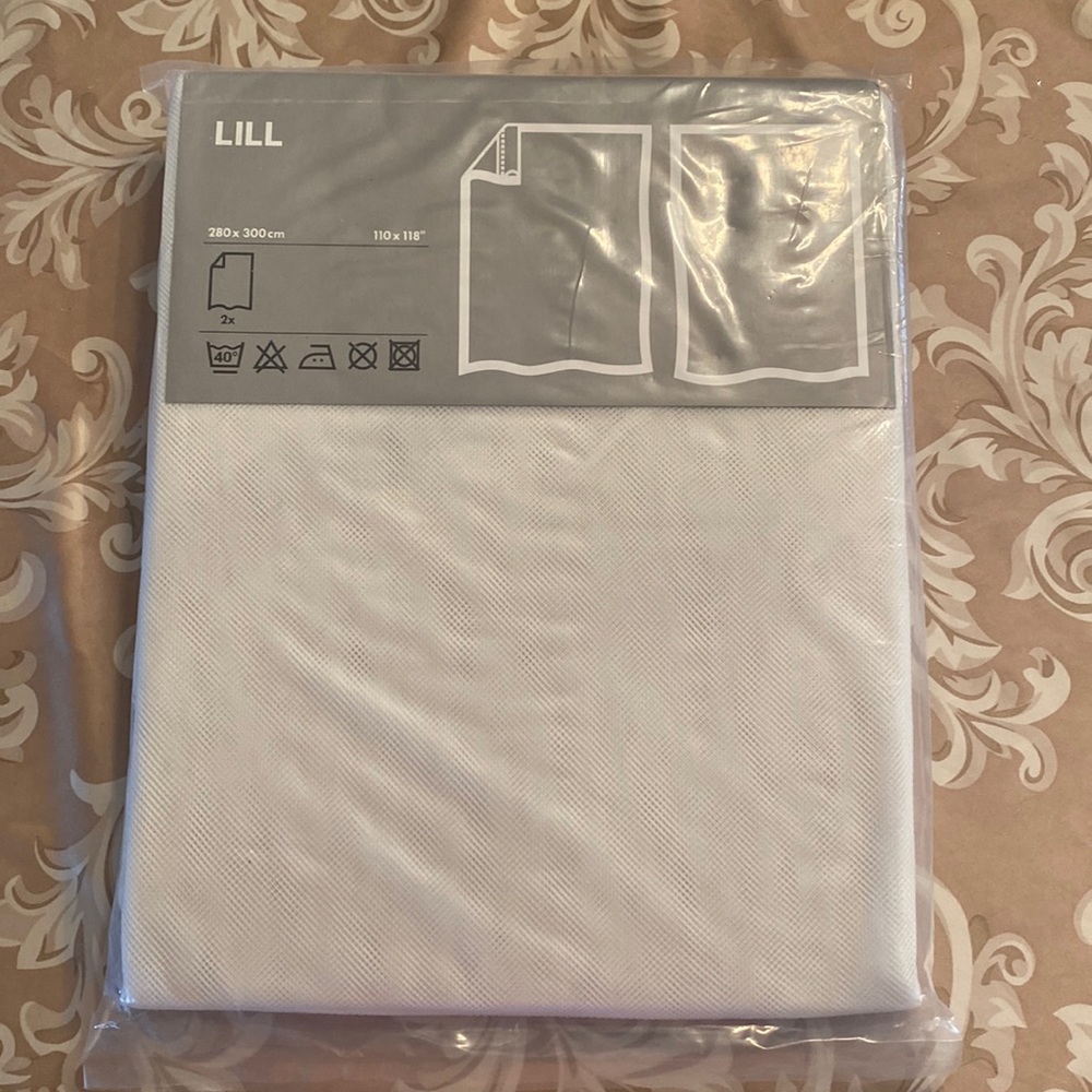 NWT IKEA mesh poly curtains (2) 110”x118” white